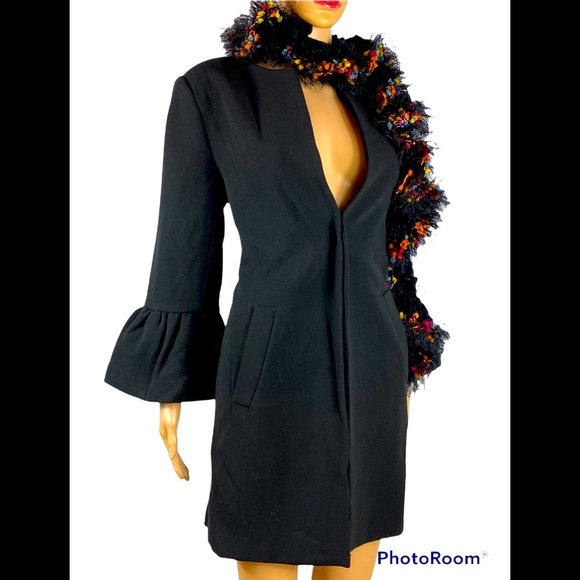 Catherine Malandrino black bell sleeve coat with handmade neck scarf size 8 - Picture 2 of 9